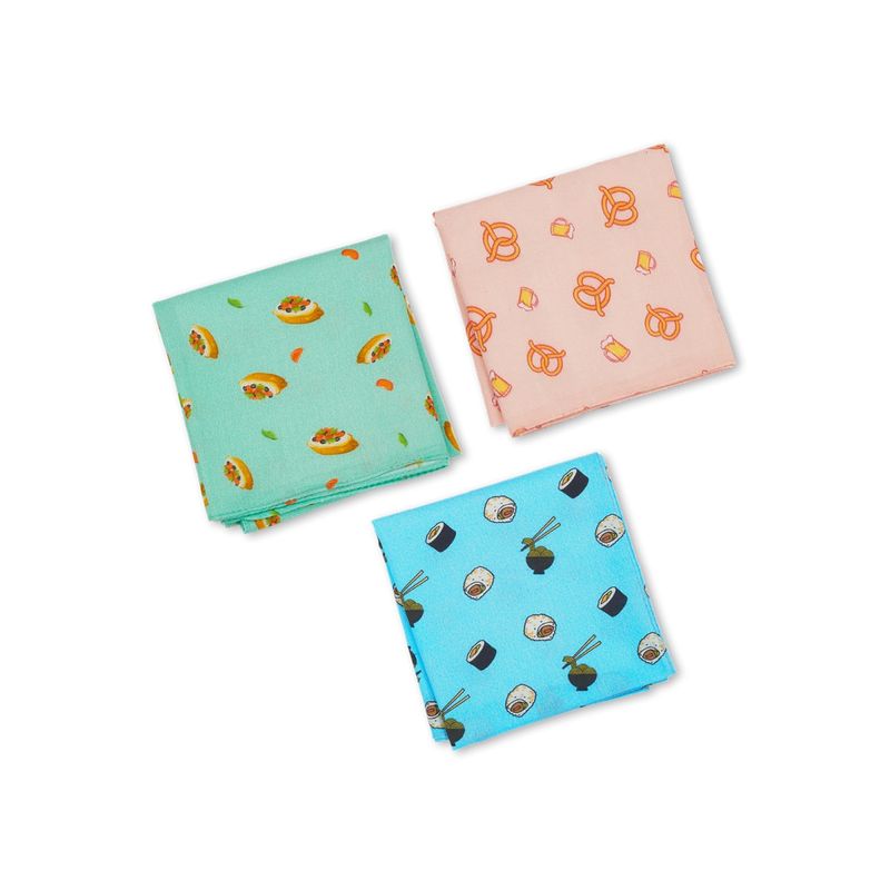 hexafun 100 Perc Organic Cotton Mens Hankies, Pack of 3, Food Theme