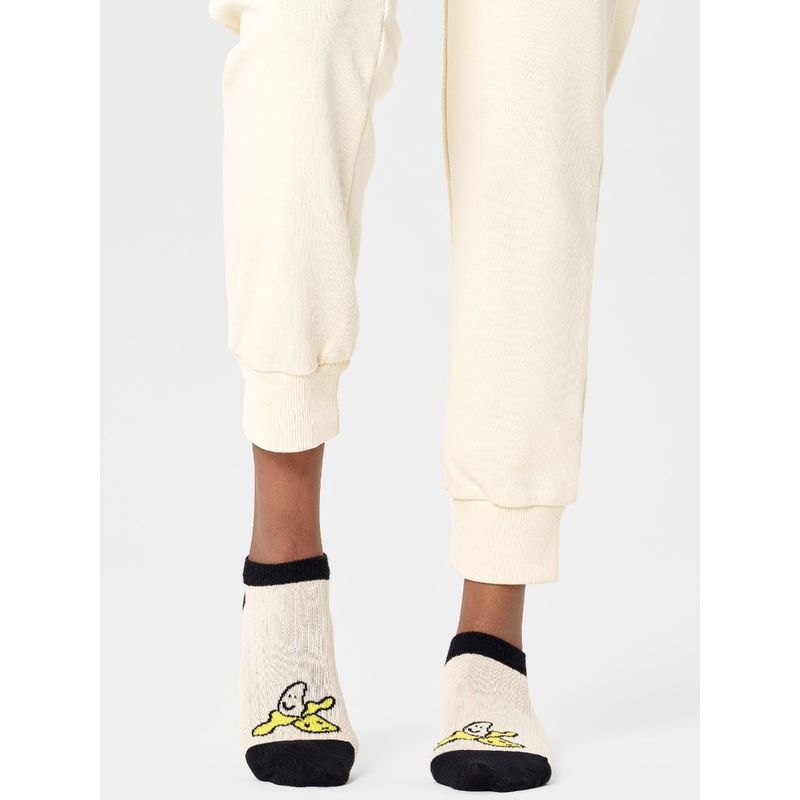 Happy Socks Unisex White Banana Low Socks (M)