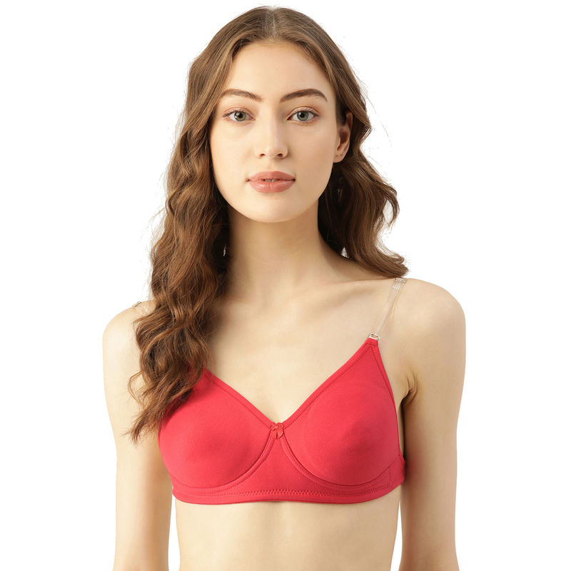 Leading Lady lightly padded Transparent strae bra in coral color - Coral (36B)