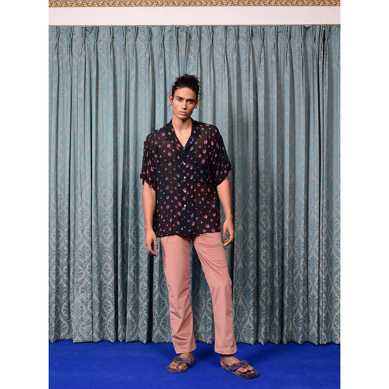 KOYTOY BY KYHAAN Bandhani Black Floral Printed Shirt (S)