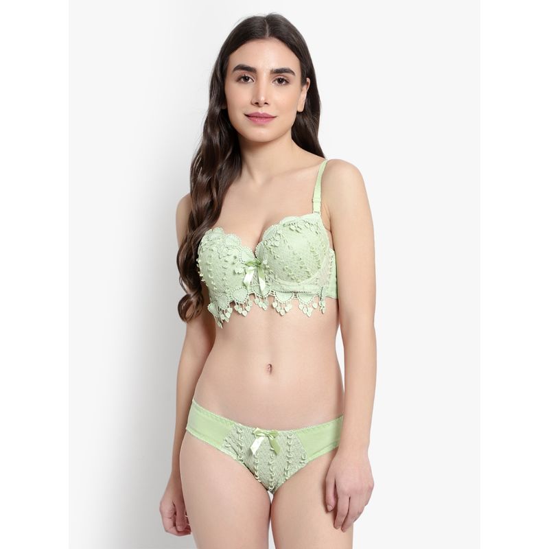 BRACHY Women Heavily Padded Underwired Self Design Lace Bikini Bra & Panty (Set of 2) (30A)