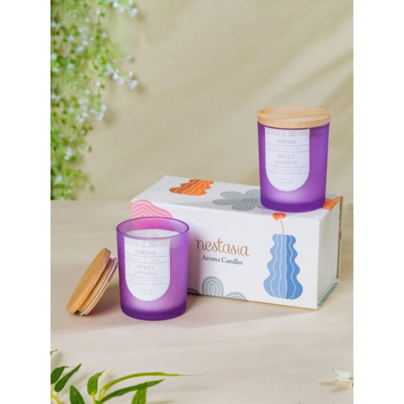 Nestasia Purple and White Jasmine Scented Candle Jar with Lid Set of 2 ...