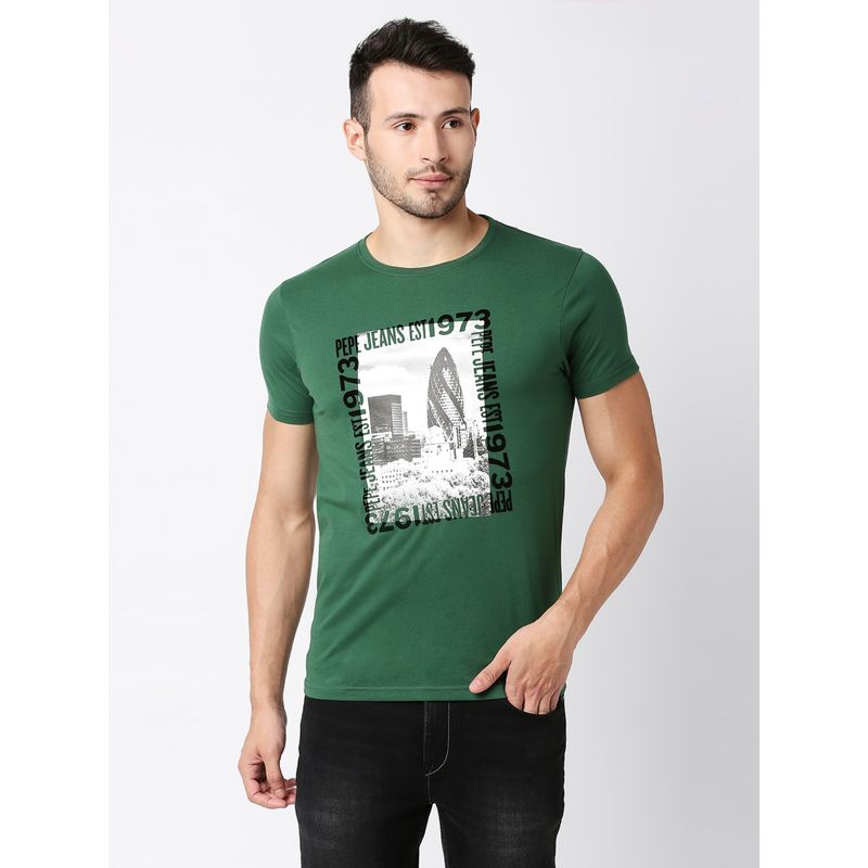 Pepe Jeans Baro Graphic Printed Green T-Shirt (M)