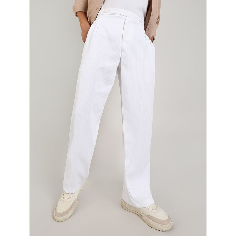 Campus Sutra Men's Chalk White Tailored Linen-Blend Trouser (32)