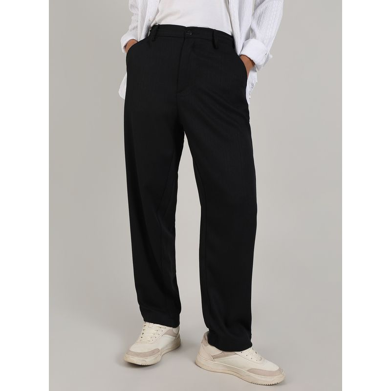 Campus Sutra Men's Onyx Black Tailored Heathered Trouser (32)