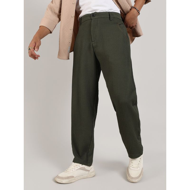 Campus Sutra Men's Army Green Textured Graph Check Trouser (34)