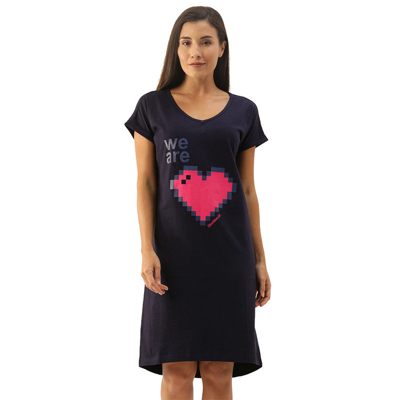 Slumber Jill Loose Fit "We are Heart" Sleep Shirt - Navy (S)