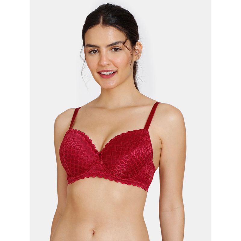 Zivame New Romance Padded Wired 3-4Th Coverage Lace Bra - Beet Red (32B)