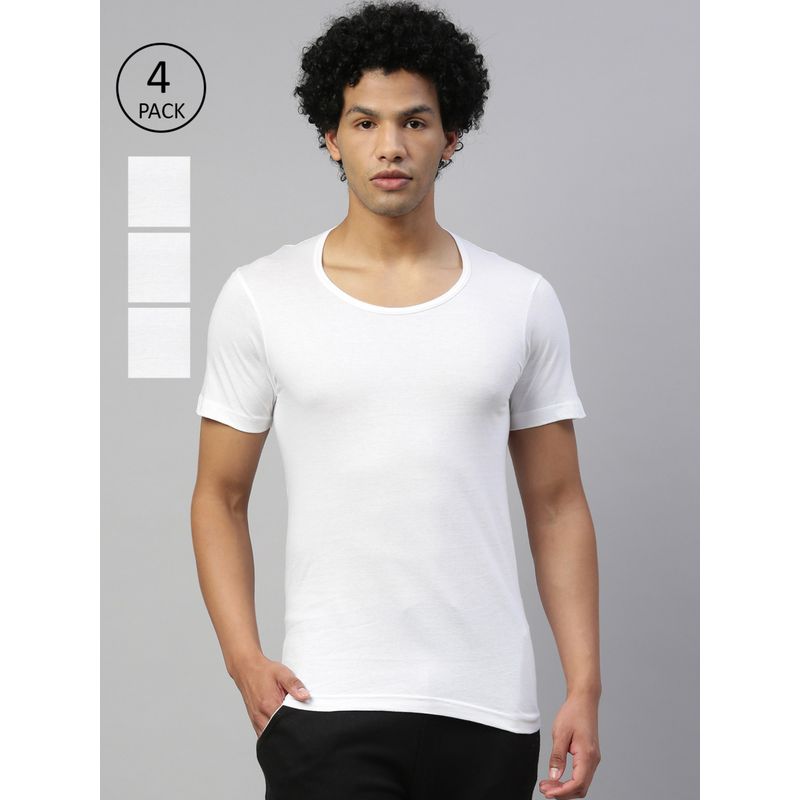 Dixcy Scott Mens Cotton Fabric with Anti Microbial Finish Solid Vest - White (Pack of 4) (S)