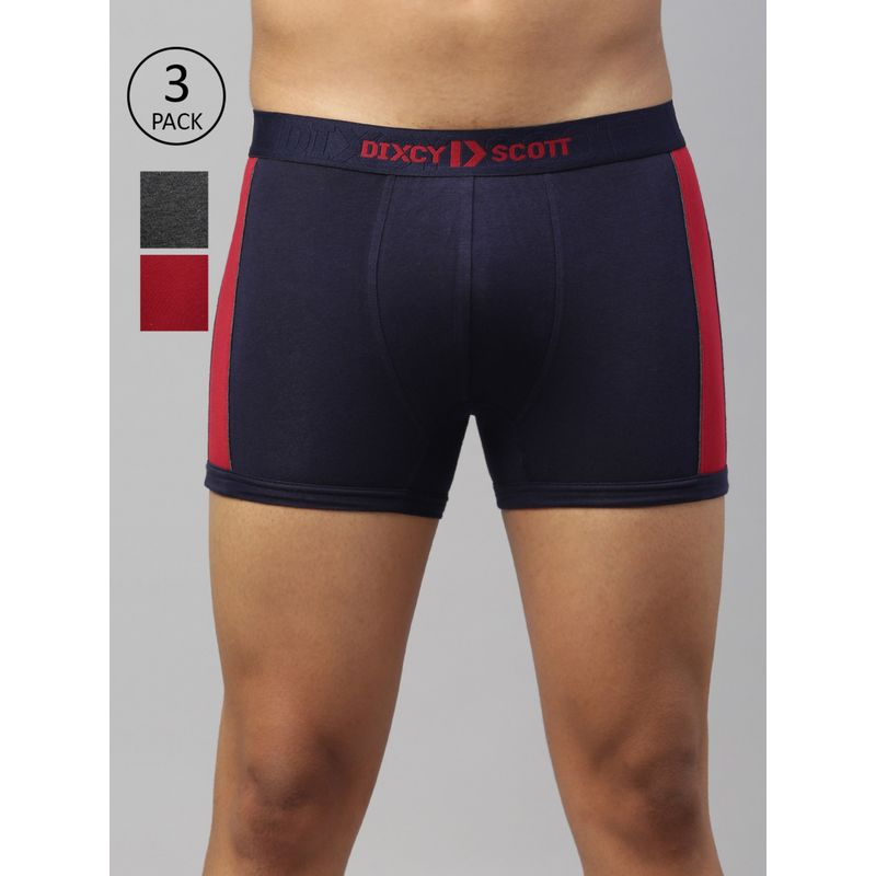 Dixcy Scott Mens Cotton Spandex Fabric with Anti Microbial Finish Trunk MultiColor (Pack of 3) (M)