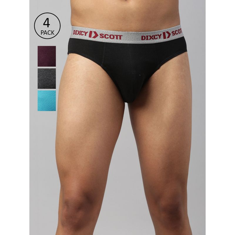 Dixcy Scott Mens Cotton Fabric with Anti Microbial Finish Solid Brief - Multi-Color (Pack of 4) (L)