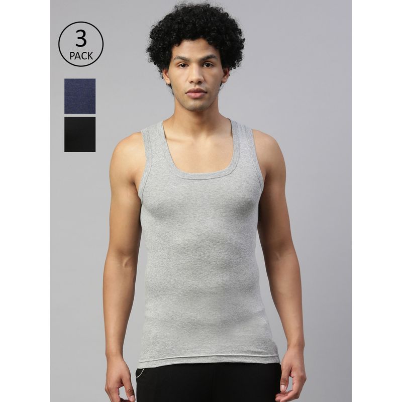 Dixcy Scott Mens Cotton Fabric with Anti Microbial Finish Solid Vest - Multi-Color (Pack of 3) (M)