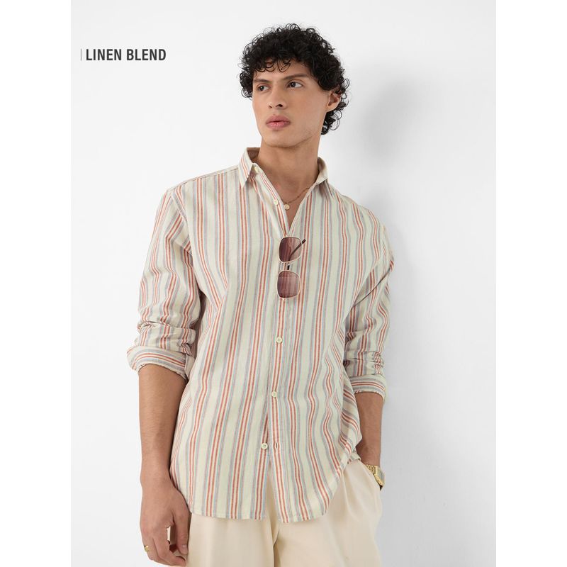 The Souled Store Originals Seaside Stripes Men Linen Shirt (M)