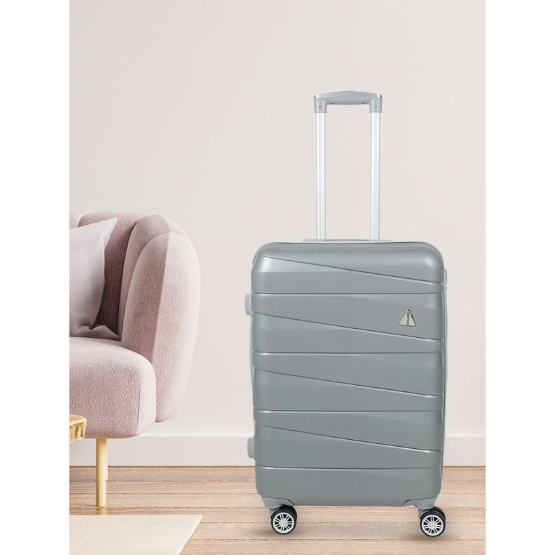 Buy Teakwood Grey Textured HardSided Medium Size Trolley Bag (M) Online