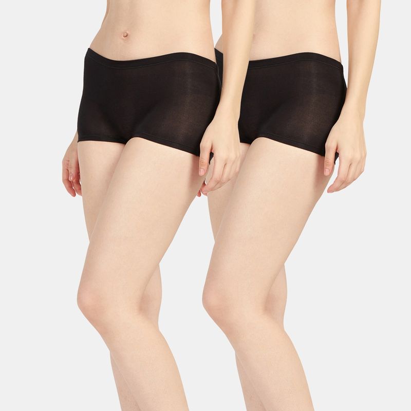 Sonari Bree Womens Cotton Spandex Boyshorts Panties - Black (Pack of 2) (XL)