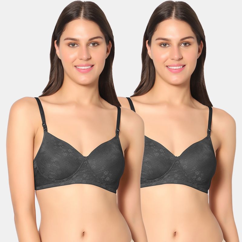 Sonari Womens Padded T-Shirt Bra - Black (Pack of 2) (30C)