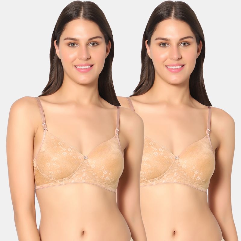 Sonari Womens Padded T-Shirt Bra - Beige (Pack of 2) (30C)