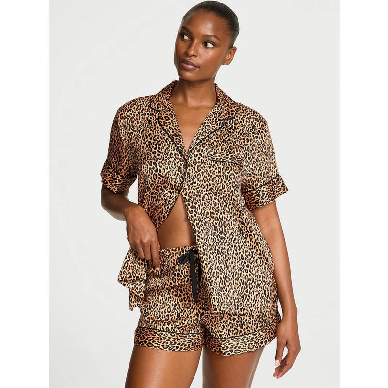 Victoria's Secret Glazed Satin Brown Shirt & Shorts (XS)
