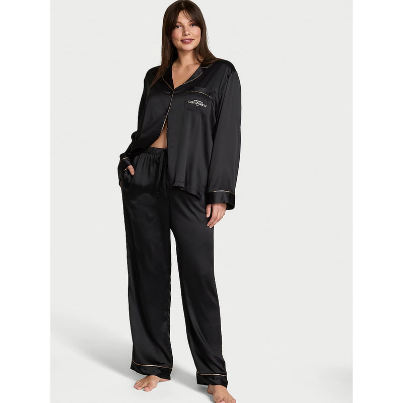 Victoria's Secret Black Glazed Satin Shirt & Pyjama (XS)