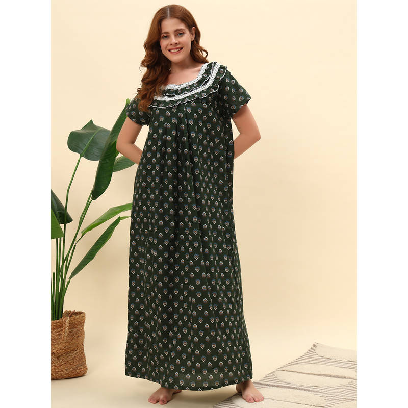 SEPHANI Green Floral Nightgown (L)