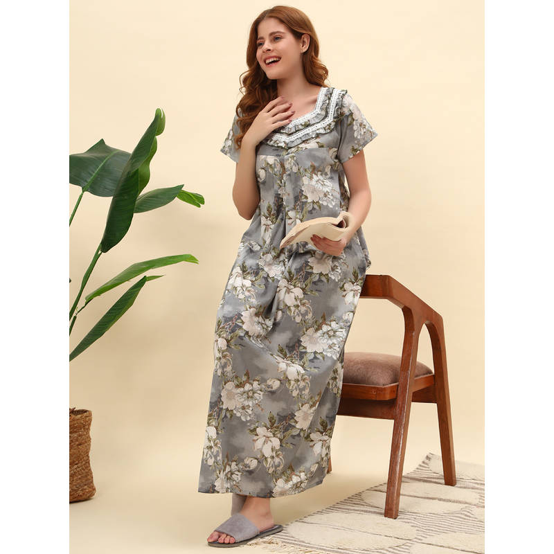 SEPHANI Grey Floral Nightgown (2XL)