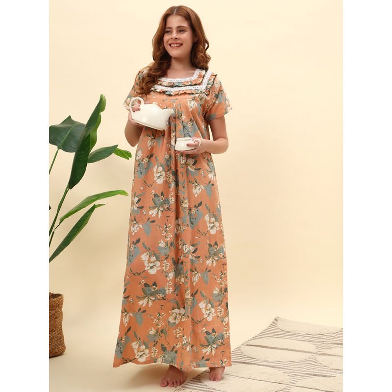 SEPHANI Peach Floral Nightgown (XL)