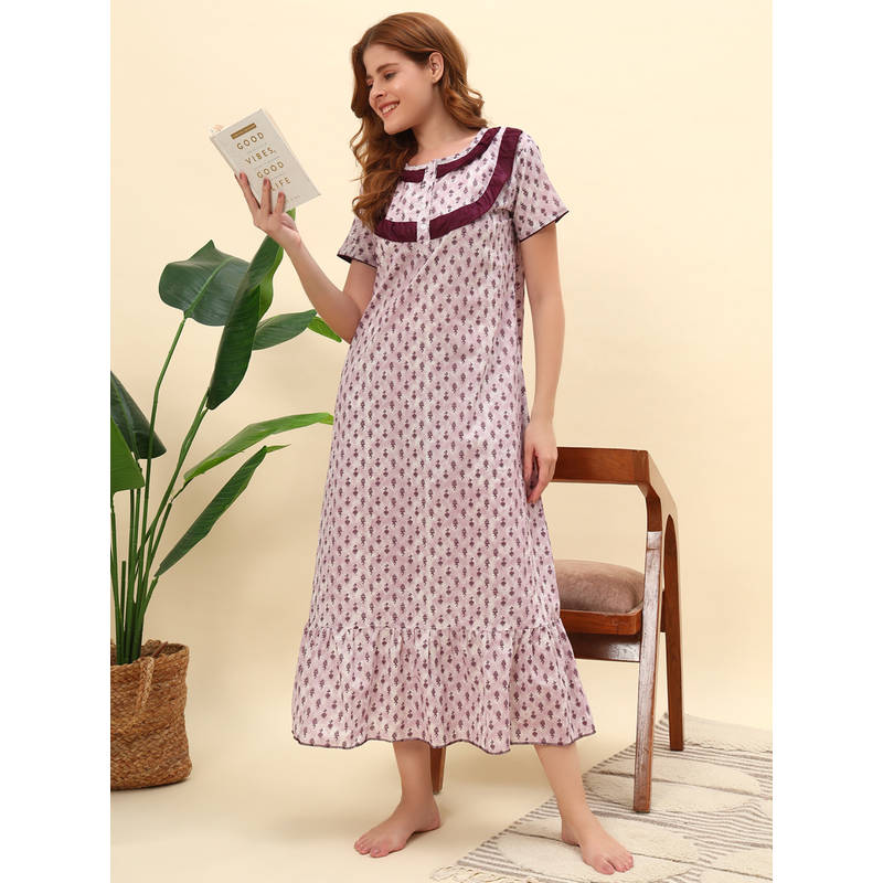 SEPHANI Brown Floral Nightgown (M)