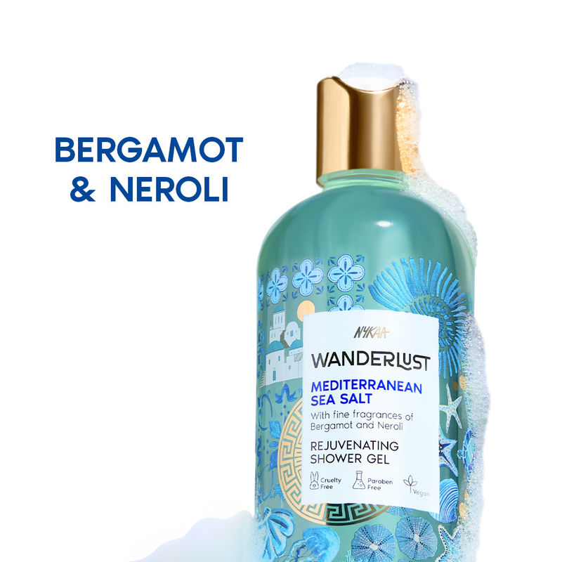Nykaa Wanderlust Mediterranean Sea Salt Cleansing Hydrating Shower Gel with Fresh Aquatic Fragrance