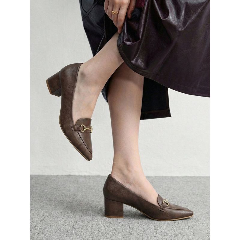 Vizzano Brown Pointed Toe Block Heel Loafers (EURO 36)