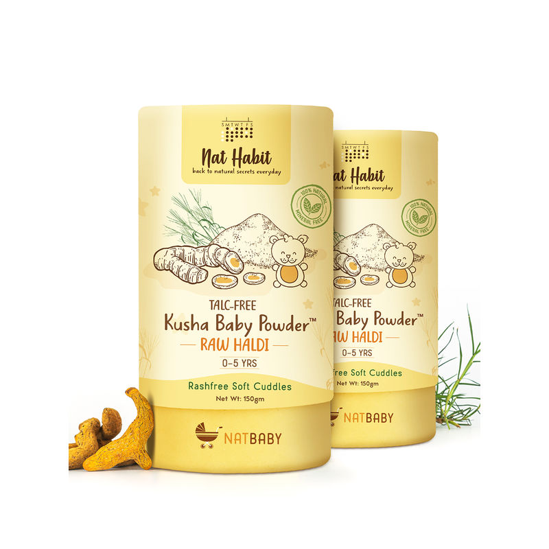 Nat Habit Talc Free Natural Kusha Baby Powder With Raw Haldi and Duba / Darbha Eco Friendly Pkg