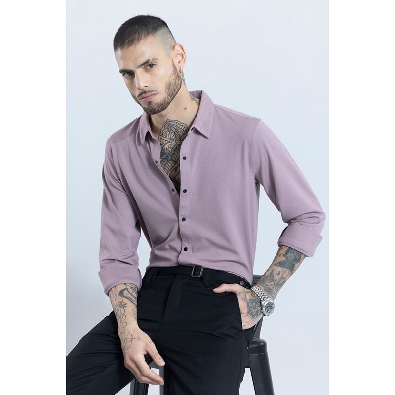 Snitch Lavender Plain Full Sleeves Slim Casual Shirt for Men (M)