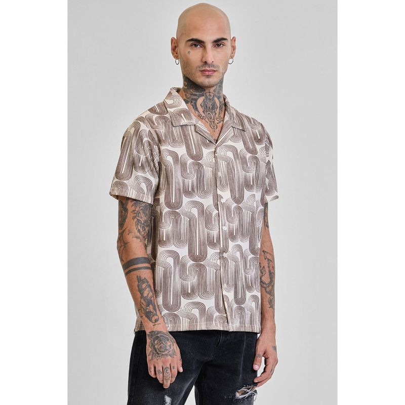 Snitch Light Brown Printed Half Sleeves Boxy Casual Shirt for Men (XL)