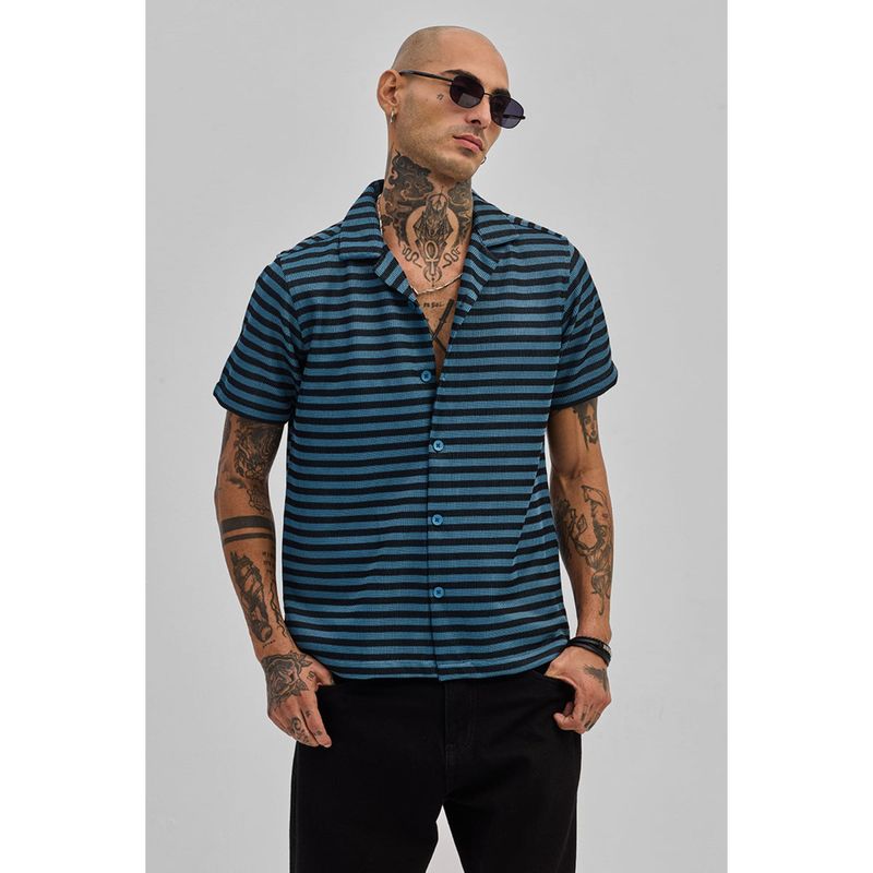 Snitch Blue Stripes Half Sleeves Boxy Casual Shirt for Men (XS)