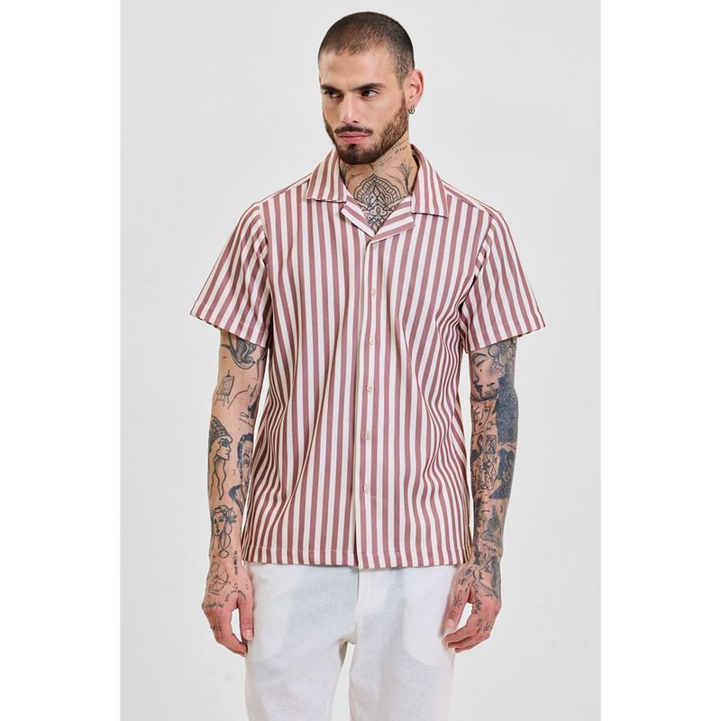 Snitch Light Pink Stripes Half Sleeves Boxy Casual Shirt for Men (2XL)