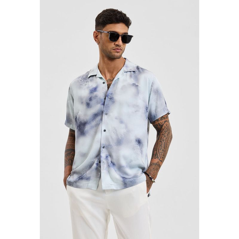 Snitch Light Blue Printed Half Sleeves Boxy Casual Shirt for Men (L)