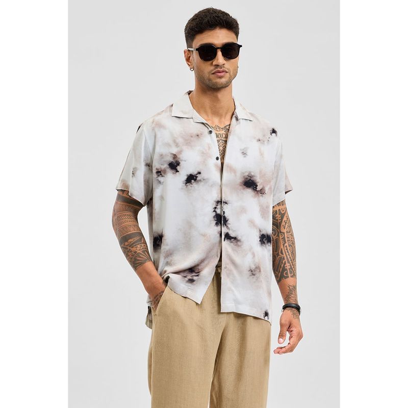 Snitch Off White Printed Marble Printed Half Sleeves Boxy Casual Shirt for Men (S)