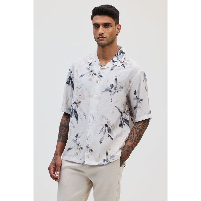 Snitch Off White Printed Half Sleeves Oversized Casual Shirt for Men (L)