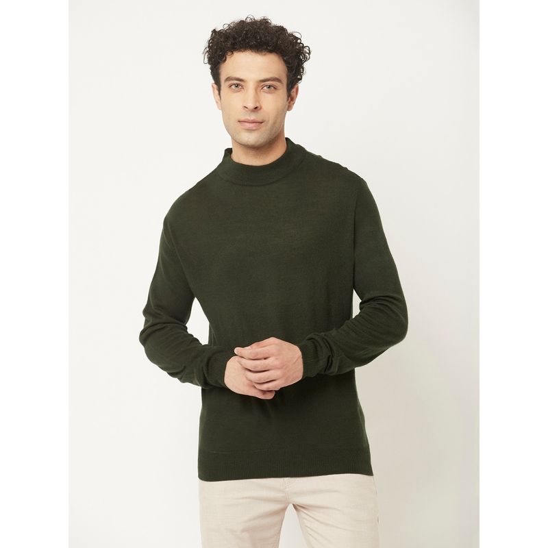 CRIMSOUNE CLUB Men Dark Moss Green Sweater in Relaxed Fit (XL)