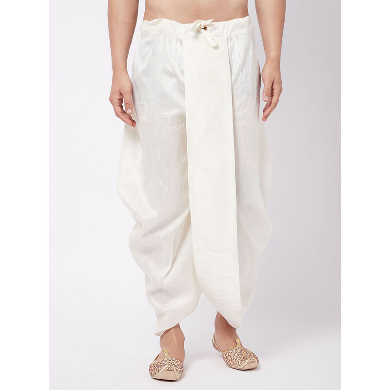 Vastramay Men's Off White Silk Blend Traditional Dhoti (S)