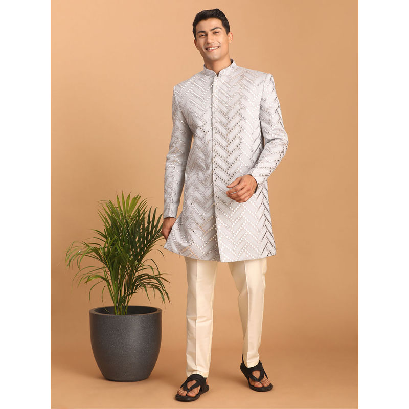 Vastramay Men's Lavender Silk Blend Sherwani and Pyjamas (Set of 2) (XL)
