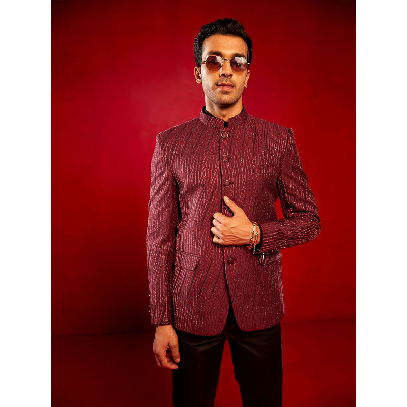 Vastramay Men's Maroon Silk Blend Jodhpuri (S)