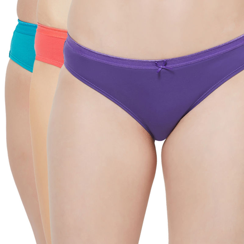 SOIE Mid Rise Medium Coverage Solid Colour Cotton Stretch Brief Panty (Pack of 3)-Multi-Color (XXL)