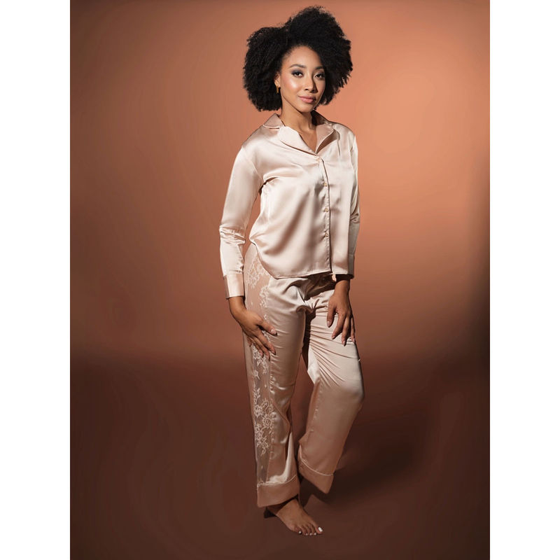 Mysthelle Nude Satin Shirt and Pyjama (Set of 2) (S)