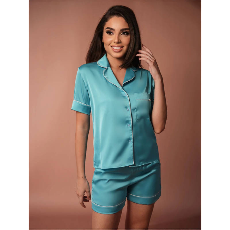 Mysthelle Blue Satin Shirt and Shorts (Set of 2) (S)
