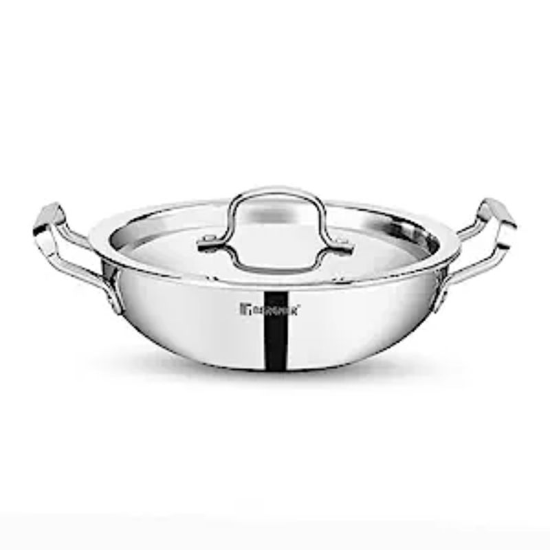 Bergner Tripro Triply Deep Kadai with Lid Induction Base, Silver (24 cm)