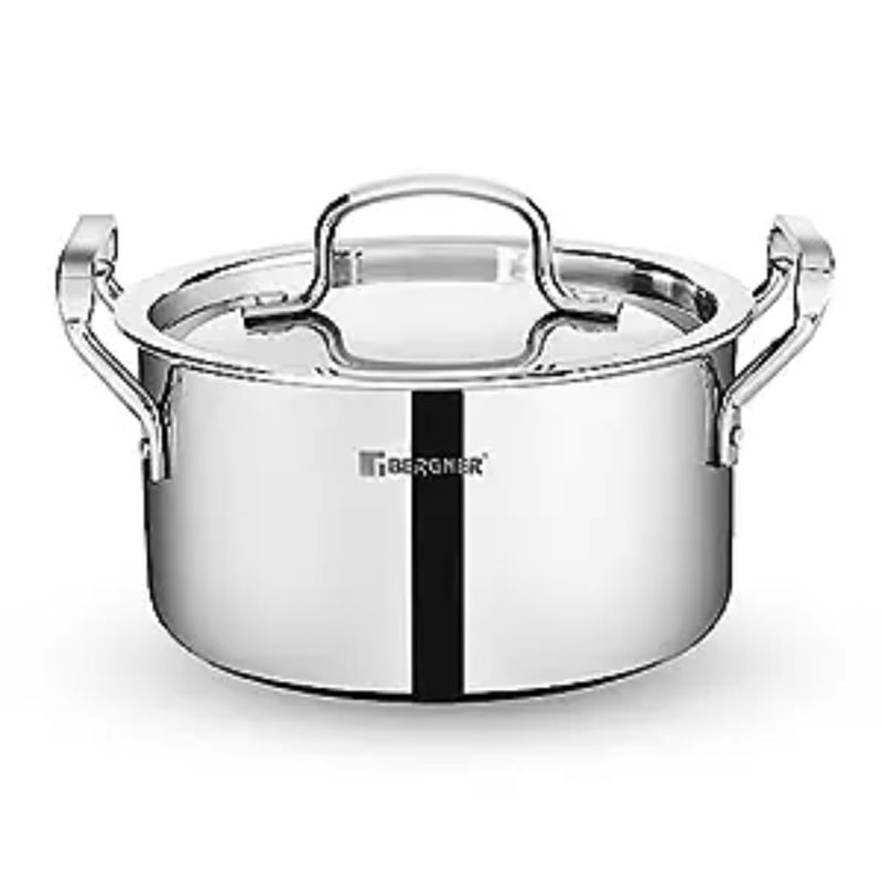 Bergner Tripro Triply Casserole with Lid Induction Base, Silver (20 cm)