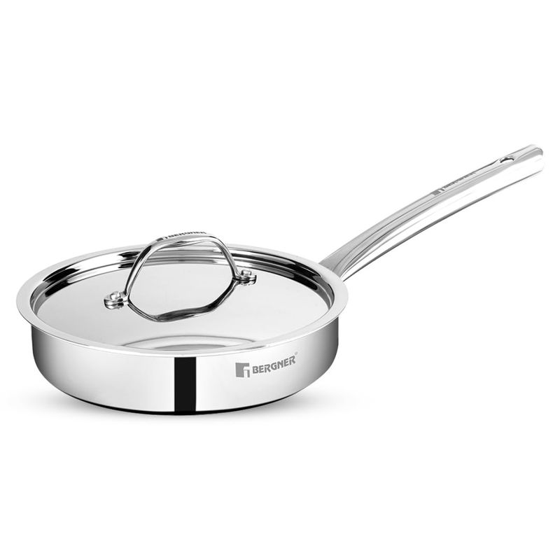 Bergner Tripro Triply Saute Pan with Lid Induction Base, Silver (26 cm)