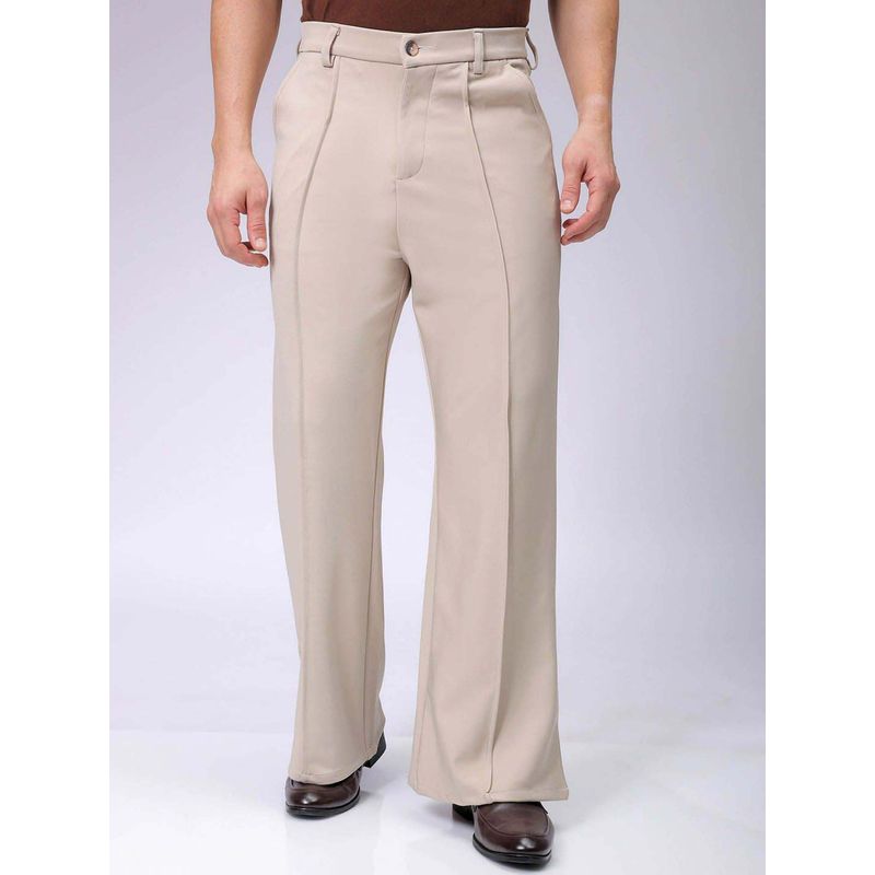 The Indian Garage Co Men Bootcut Solid Mid-Rise Beige Trouser (32)