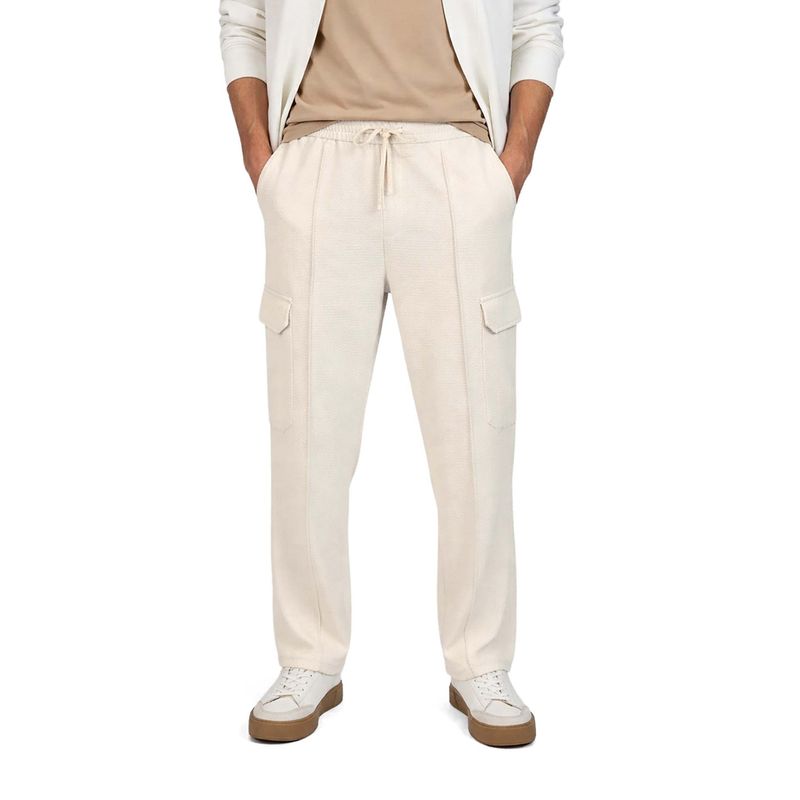 The Indian Garage Co Men Loose Fit Textured Mid-Rise White Cargo (S)