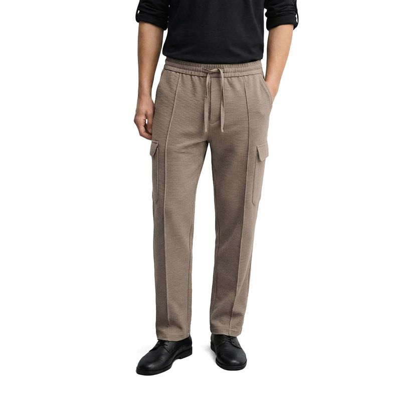 The Indian Garage Co Men Loose Fit Textured Mid-Rise Khaki Cargo (S)